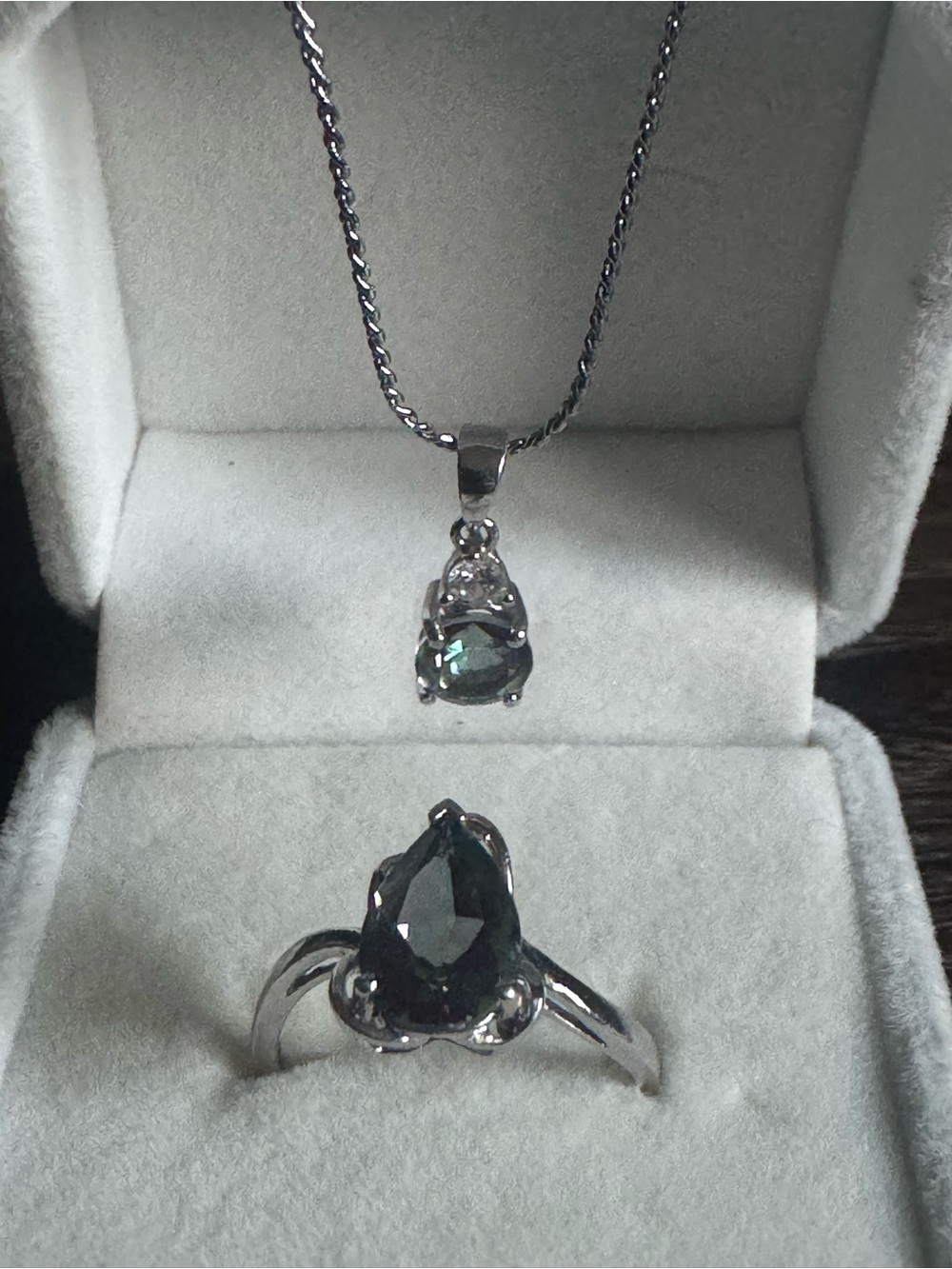 Mystic Topaz Pendant Necklace Set & Ring Stamped 925 JH Size 7